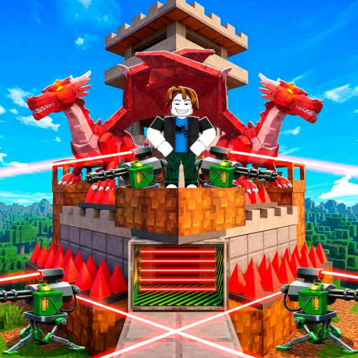 Official Build a Base and Steal game icon showing a fortified base with red dragons and laser defenses